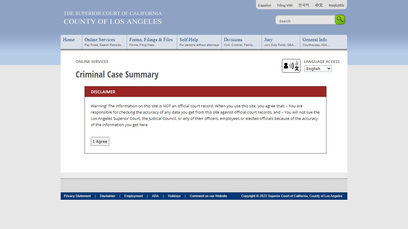Criminal Case Summary - Online Services - LA Court - Los Angeles County ...